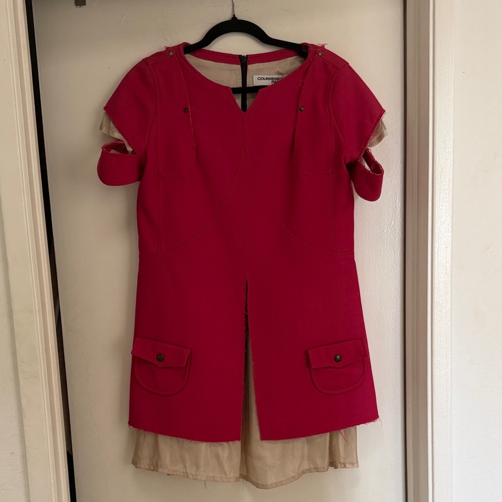 Courreges Paris Distressed Dress in Pink and Cream - size Small